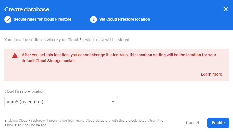 Choosing database location