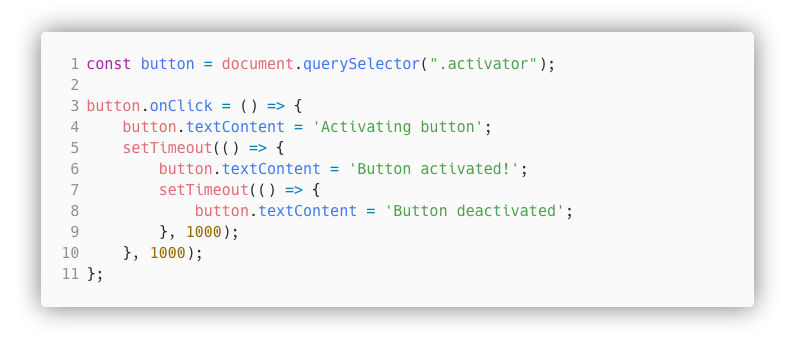 Button click example using setTimeout