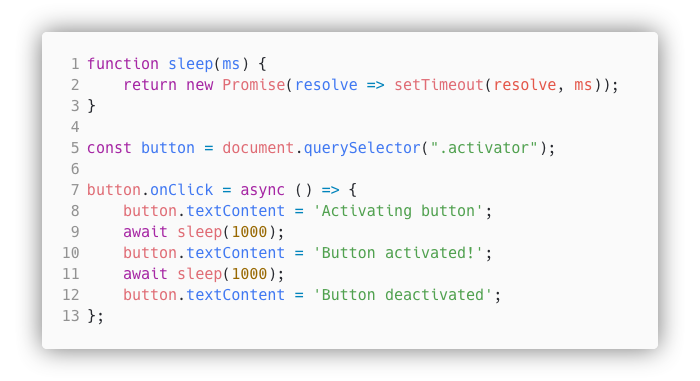 JavaScript sleep function example