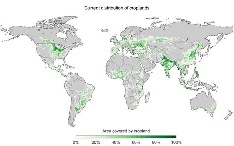 Map showing optimal agricultural zones for carbon capture