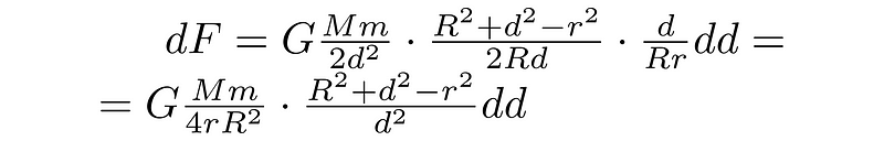 Gravitational force equation in simplified form