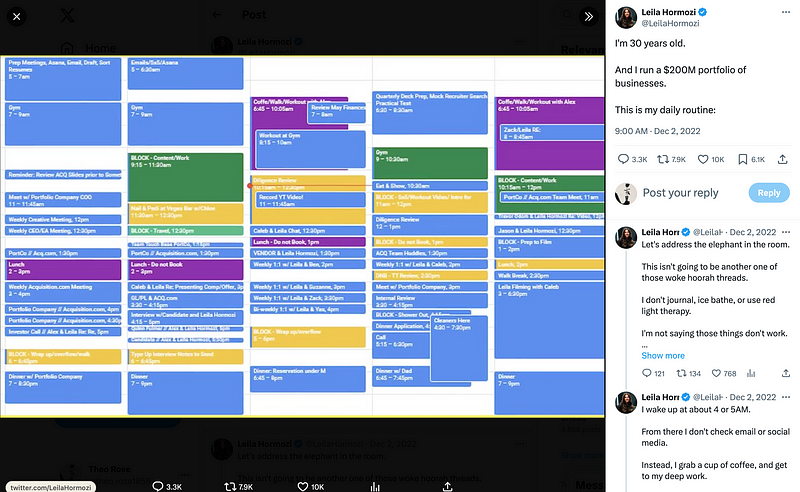 A highly structured productivity schedule