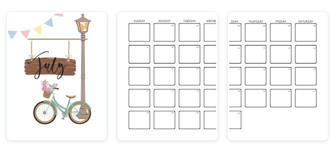 July Monthly Calendar