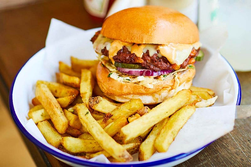 Delectable fritter burger from Honest Burgers