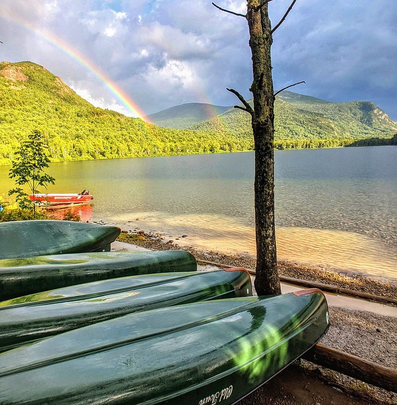 Canoes on a tranquil lake