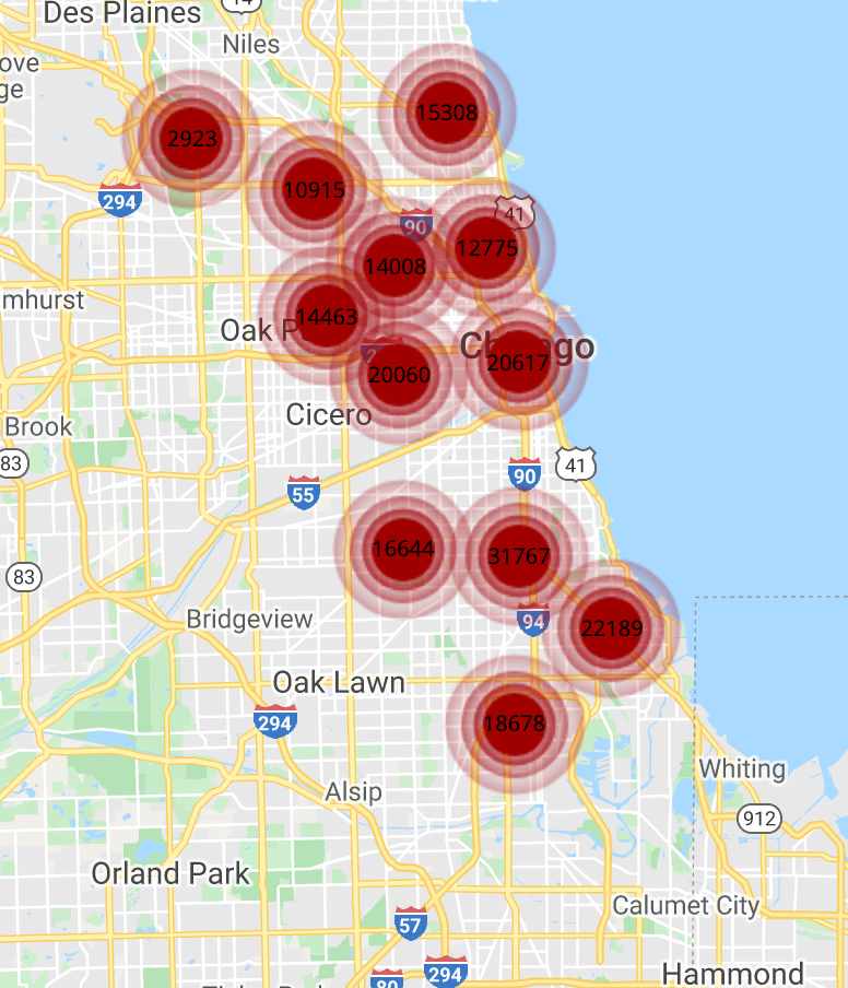 Vector map showcasing crime distribution in Chicago.