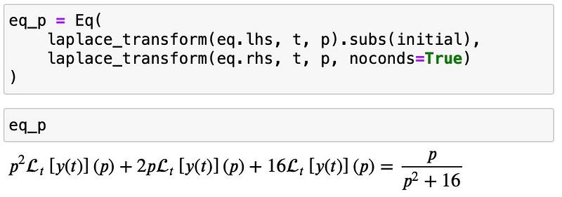 Laplace transform of the differential equation