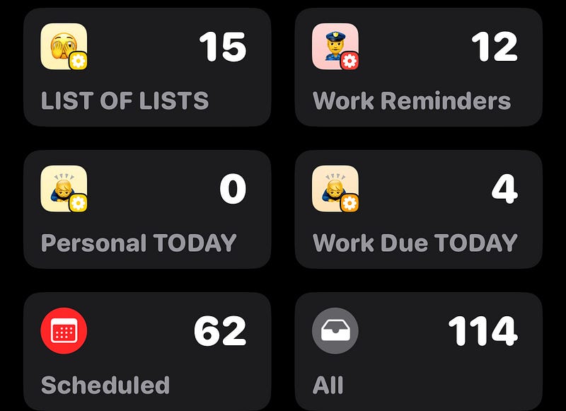 Screenshot of Apple Reminders app